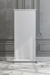 white roll banner for brand advertisement  in studio generated by AI