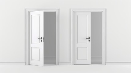 Cutouts of two white panel doors, one closed and one open