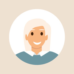 Vector illustration. Color avatar, user profile, person icon, profile picture. A person with facial features. Suitable for social media profiles, icons, screensavers and as a template.
