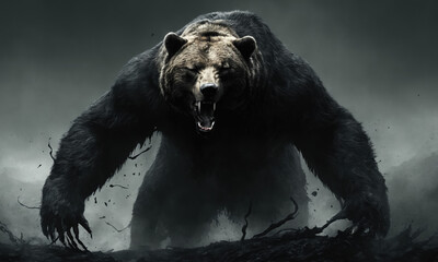 Fantasy Illustration of a wild animal bear. Digital art style wallpaper background.