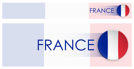 France flag horizontal web banner in modern neomorphism style. Webpage French country header button for mobile application or internet site. Vector