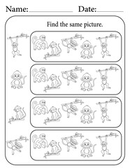 Monkey Puzzle. Printable Activity Page for Kids. Educational Resources for School for Kids. Kids Activity Worksheet. Find Similar Shape