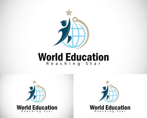 Fototapeta premium world education logo creative reaching star design concept globe technology