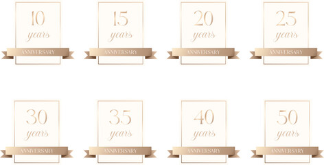Set of white and gold anniversary cards
