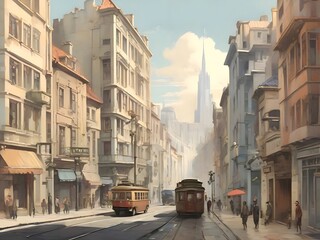 Fototapeta premium Landscape Vintage Painting Illustration Art