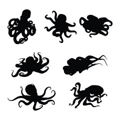 Octopus Silhouette Vector Illustration Bundle
