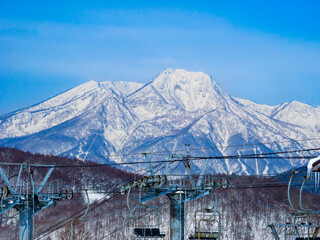 Snowy peaks viewed from a ski resort on a sunny day (Mt. Myoko, vired from Madarao Kogen, Nagano, Japan)