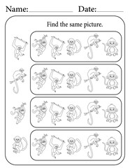 Monkey Puzzle. Printable Activity Page for Kids. Educational Resources for School for Kids. Kids Activity Worksheet. Find Similar Shape