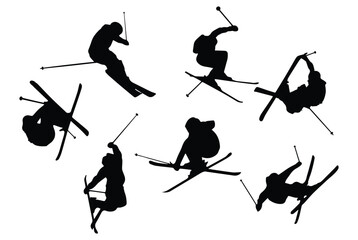 Skiing Silhouette Art Vector Illustration Bundle