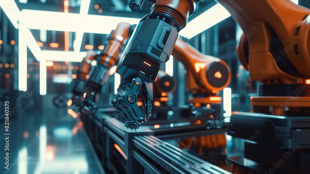 Poster model in 3d: mock-up user interface for robot arm production manufacturing software. robotic arm pro