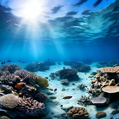 tranquil underwater view with bleached corals on the seabed climate change and human impact,