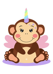Happy unicorn monkey with wings