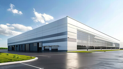 Obraz premium Modern office and large factory building with sky. generative ai