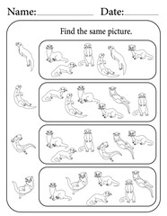 Otter Puzzle. Printable Activity Page for Kids. Educational Resources for School for Kids. Kids Activity Worksheet. Find Similar Shape