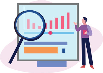 Boy looking for graph with magnifier.