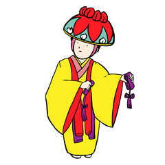 沖縄舞踊を踊る女の子のシンプルな全身イラスト