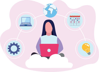 Girl working online on laptop.