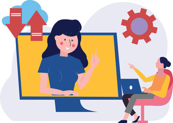 Girls talking about working online.
