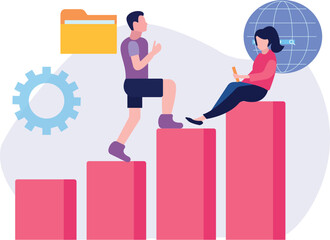 The boy is going towards the girl.