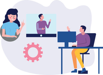 The boy is in a group call.