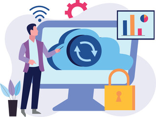 The boy is syncing cloud data.