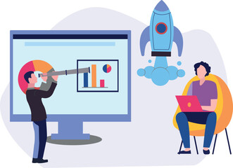 The boy is working on a business rocket.