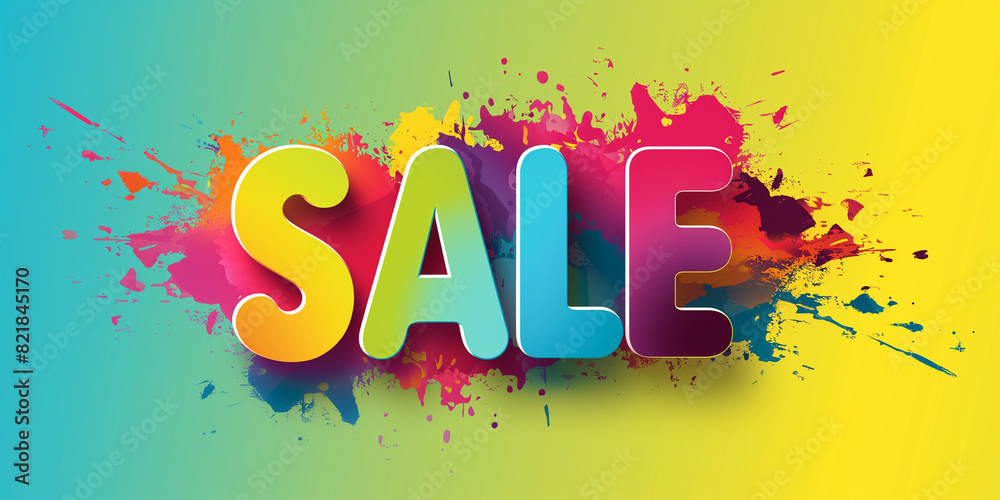 Wall mural sale concept banner design. dynamic font against a background of bright colorful strokes. advertisin - Wall murals