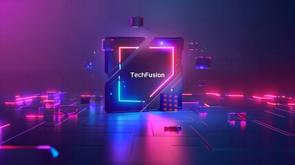  A sleek, futuristic "TechFusion" logo against a gradient backdrop, exuding innovation and connectivity. 
