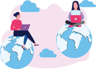 The girls are working on their laptops.