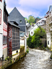 Street view of old village Monschau in Germany