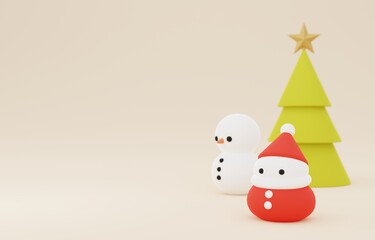 3D素材_クリスマスツリー_サンタ_雪だるま