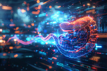 Stomach, Indicates gastroenterology, Medical concept, futuristic background 