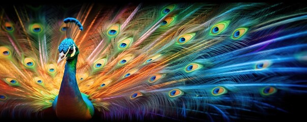 Abstract representation of a peacock with colorful feather