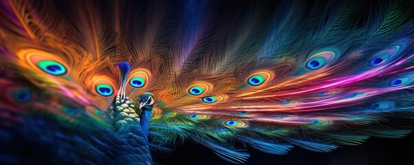 Abstract representation of a peacock with colorful feather