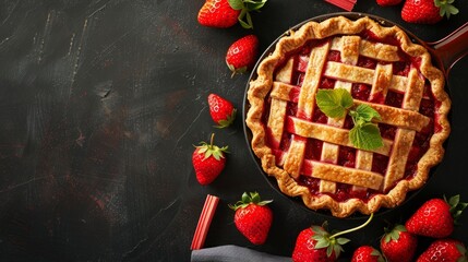 The concept of national strawberry rhubarb pie day, copy space