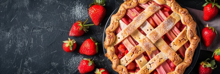 The concept of national strawberry rhubarb pie day, copy space