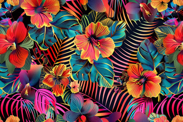 Striped floral pattern, Seamless pattern, futuristic background 