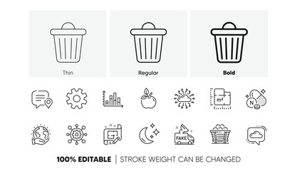Trash bin, Eco food and Cloud network line icons. Pack of Framework, Vitamin n, Cloud communication icon. Fake news, Service, Save planet pictogram. Chat bubble, Coal trolley, Floor plan. Vector
