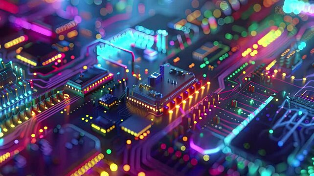 Cybernetic processor in vivid colors, 4K animated video looping