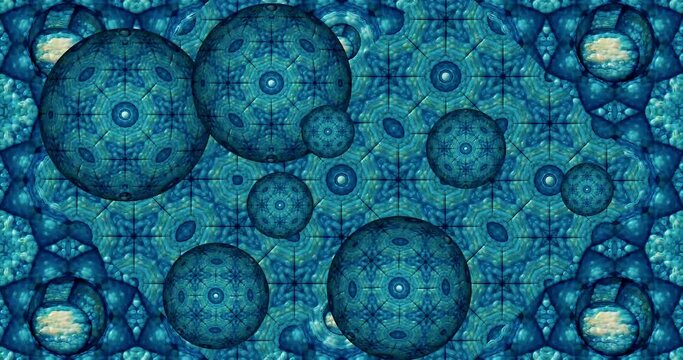 Movimento di sfere con effetto caleidoscopio sullo sfondo