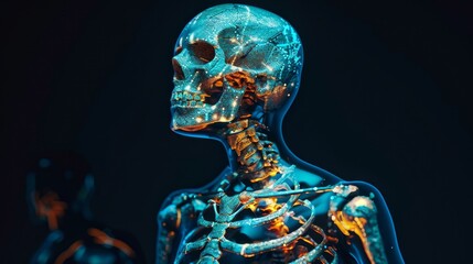 The skeletal structure of the human body. X-ray image of the future. 3D illustration
