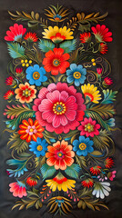 Naklejka premium Ukrainian floral ornament isolated on black background