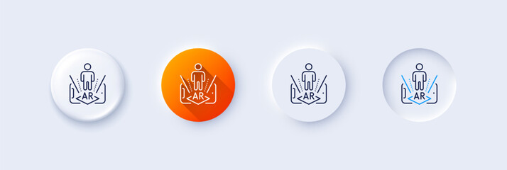 Augmented reality phone line icon. Neumorphic, Orange gradient, 3d pin buttons. VR simulation sign. 3d person symbol. Line icons. Neumorphic buttons with outline signs. Vector