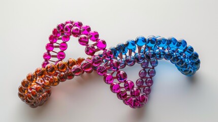 DNA double helix with luminous particles on white background. Biotechnology and scientific concept for genetic research and molecular science