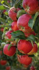 red apple hanging on tree