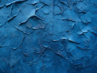 Close-up of cracked blue paint on a wall, creating an abstract, textured background.