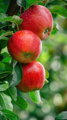 Obraz premium red apple hanging on tree