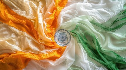 Closeup picture of Indian flag made up of pure cotton or khadi, showing texture and folds, selective focus, Indian Independence Day