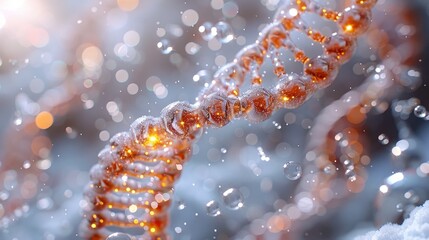 DNA double helix with luminous particles on an abstract background . Biotechnology and scientific concept for genetic research and molecular science. 3d illustration