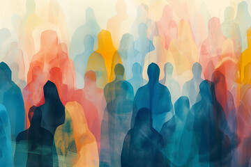 Stylized illustration of an abstract crowd, symbolizing diversity and inclusion in society Importance of individual differences and promoting equal opportunities within communities 